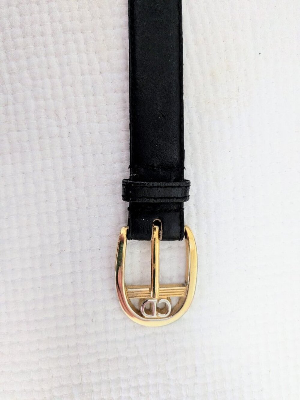 Vintage 1980s Christian Dior Gold "CD" Logo  Black Leather Belt - 3/4", M/L